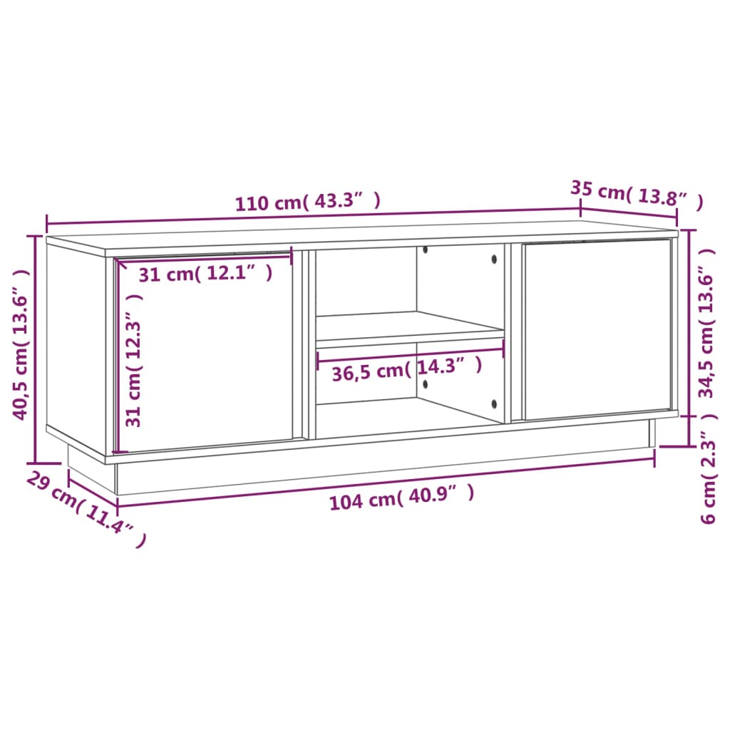 Tv-Meubel 0X35X40,5 Cm Massief Grenenhout Honingbruin