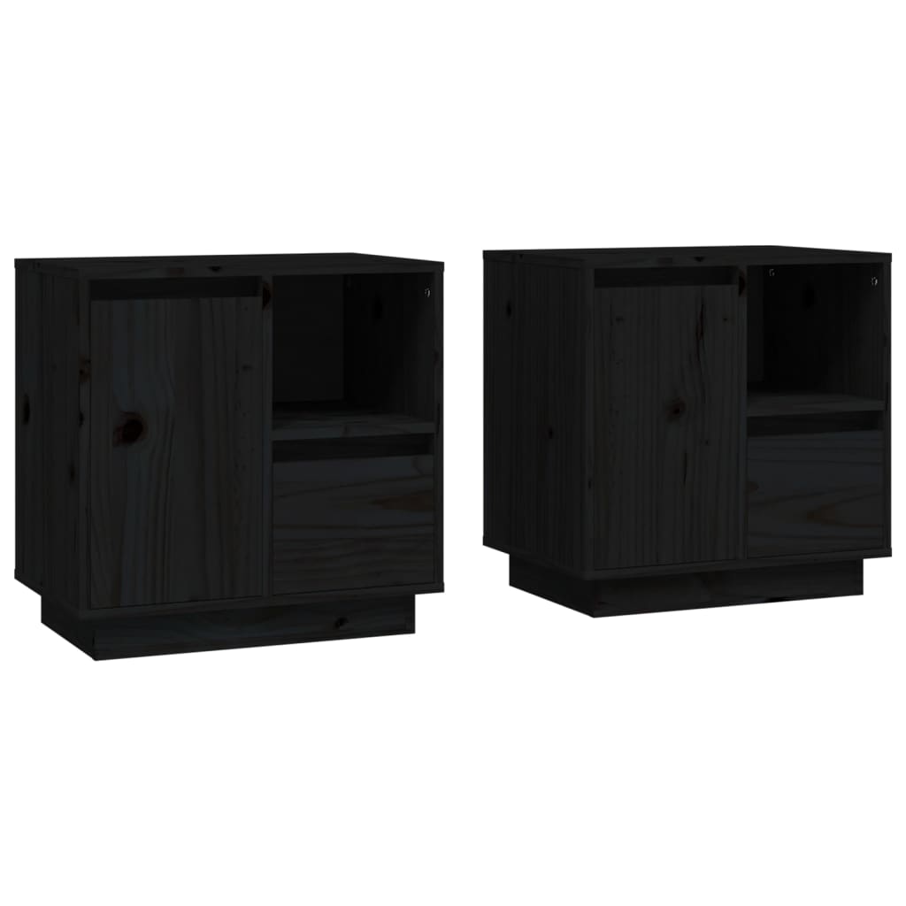 Nachtkastjes 2 St 50X34X50 Cm Massief Grenenhout Zwart