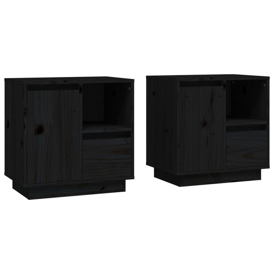Nachtkastjes 2 St 50X34X50 Cm Massief Grenenhout Zwart