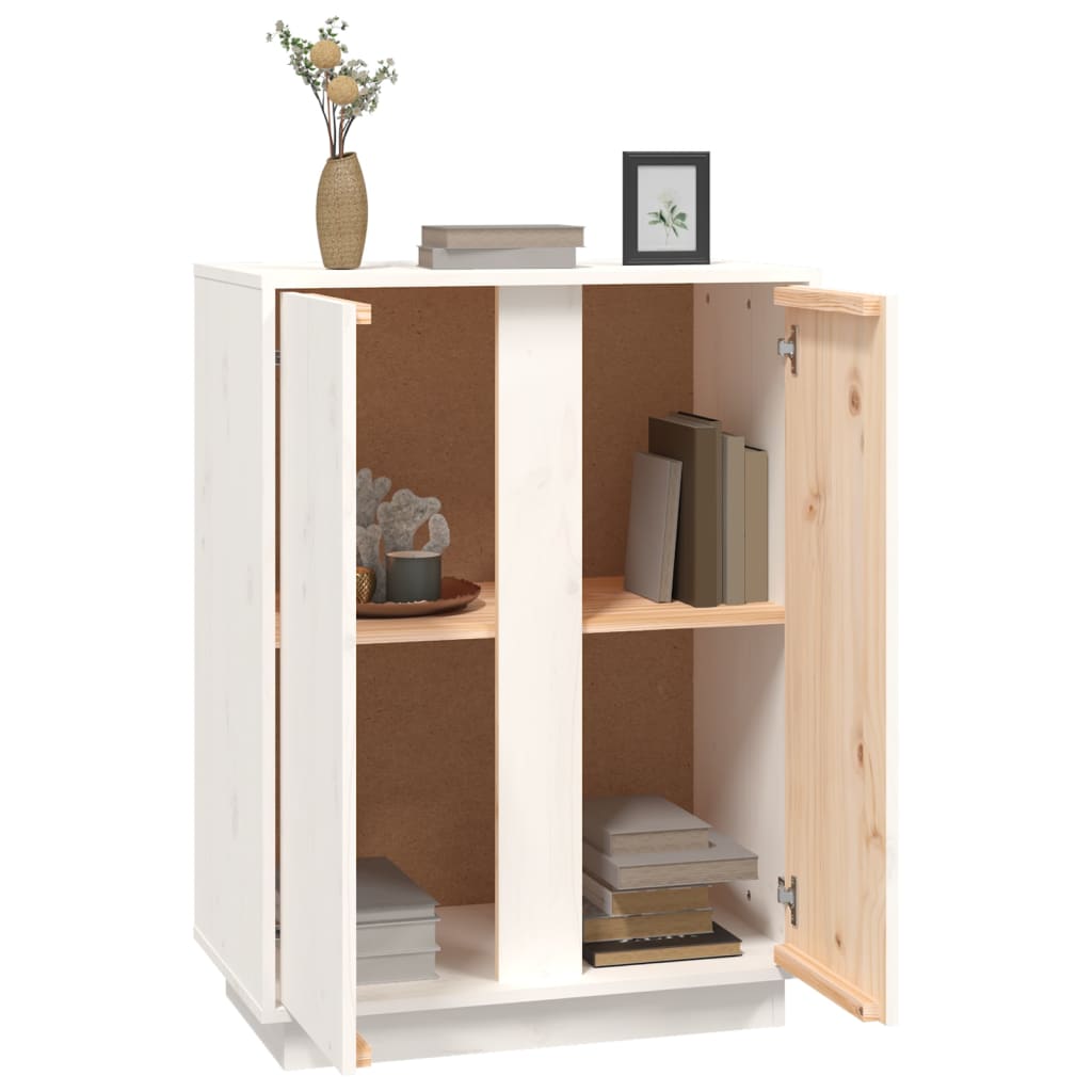Dressoir 60X35X80 Cm Massief Grenenhout Wit