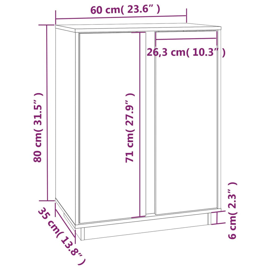 Dressoir 60X35X80 Cm Massief Grenenhout Wit