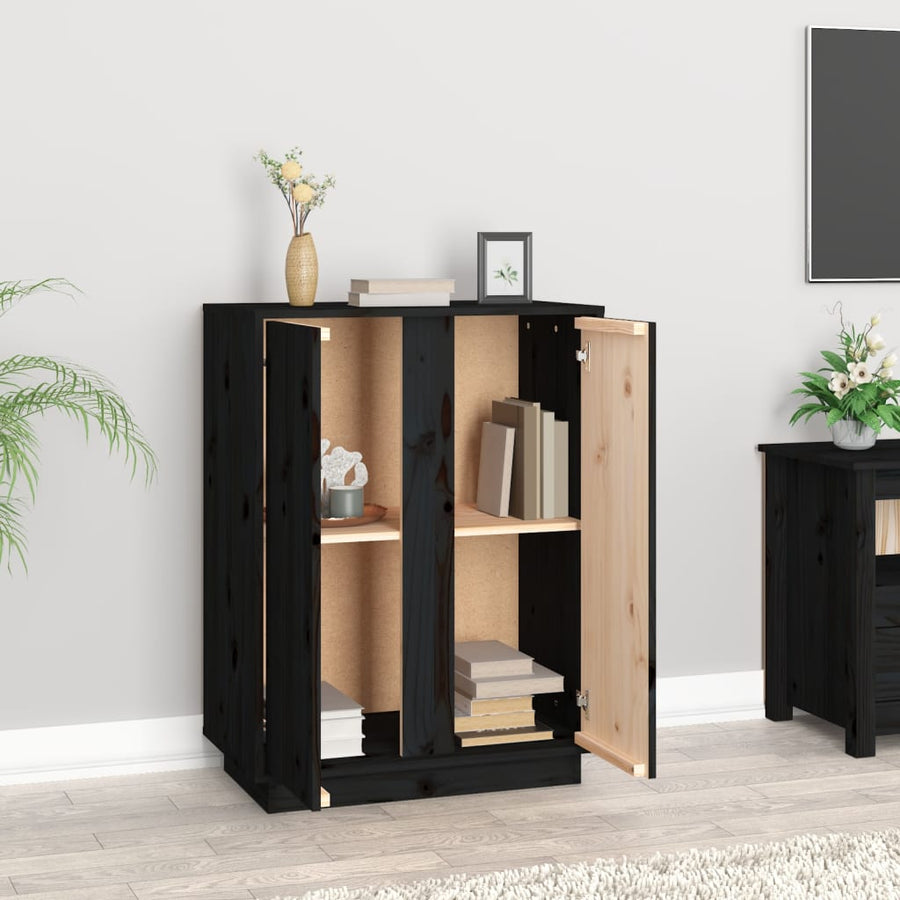 Dressoir 60X35X80 Cm Massief Grenenhout Zwart