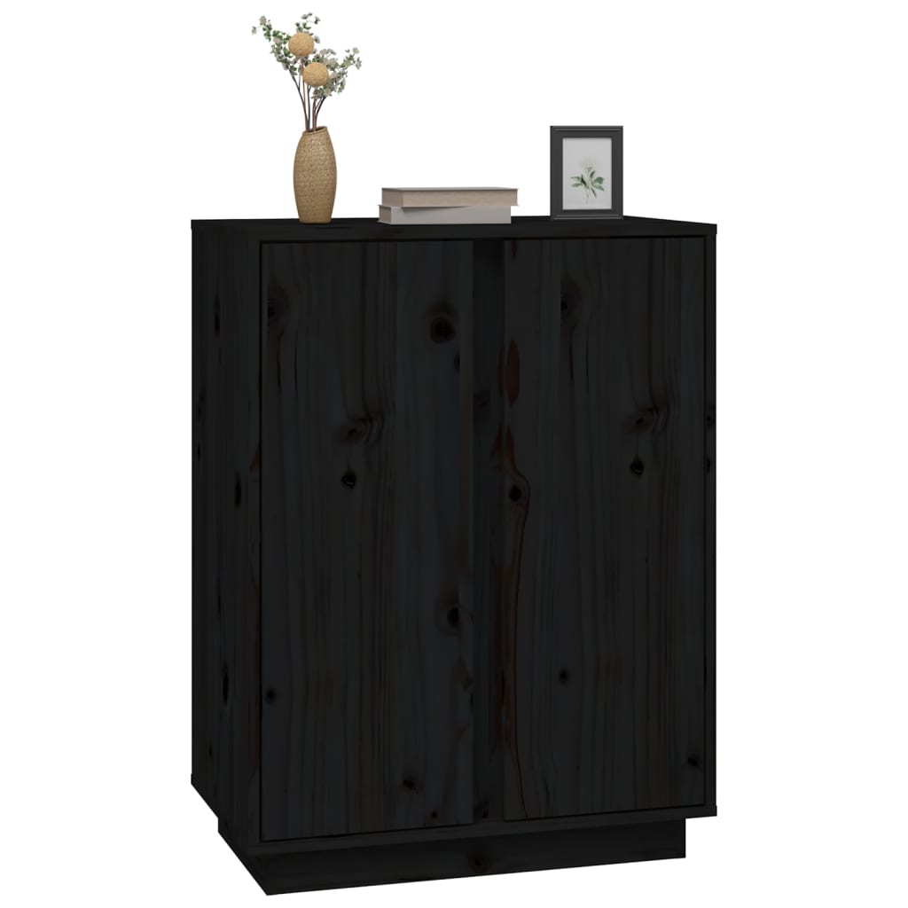 Dressoir 60X35X80 Cm Massief Grenenhout Zwart