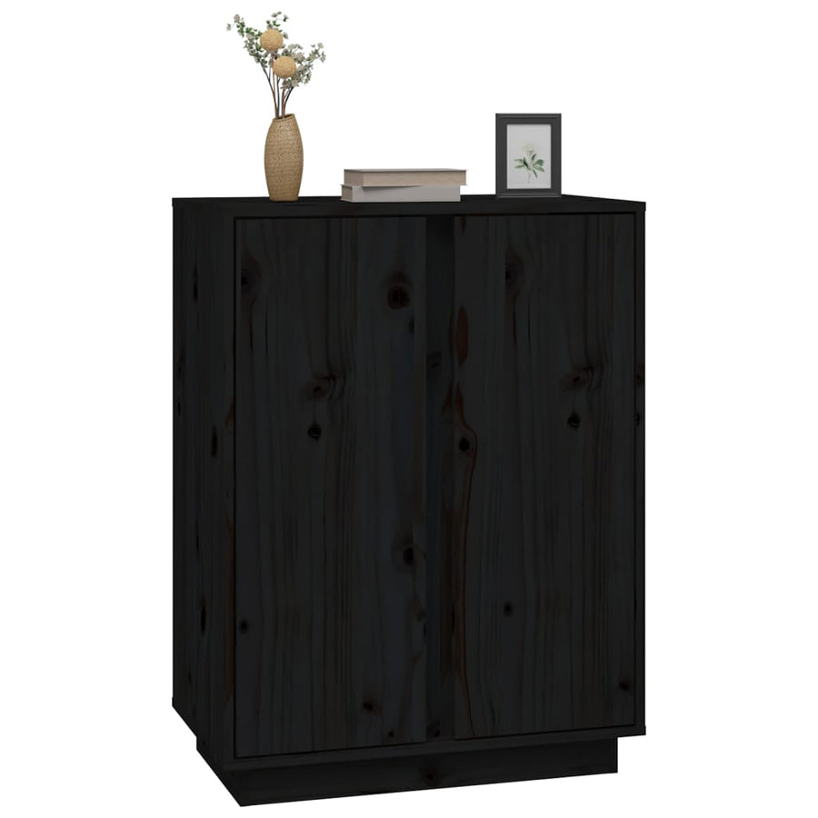 Dressoir 60X35X80 Cm Massief Grenenhout Zwart