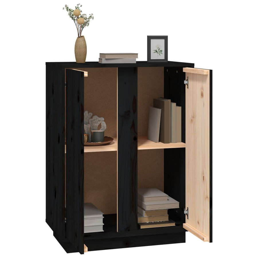 Dressoir 60X35X80 Cm Massief Grenenhout Zwart