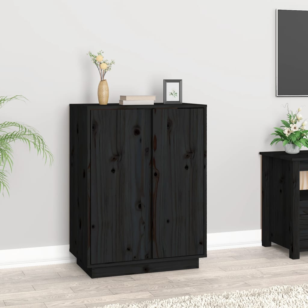 Dressoir 60X35X80 Cm Massief Grenenhout Zwart