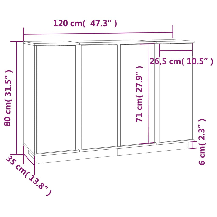 Dressoir 120X35X80 Cm Massief Grenenhout Grijs