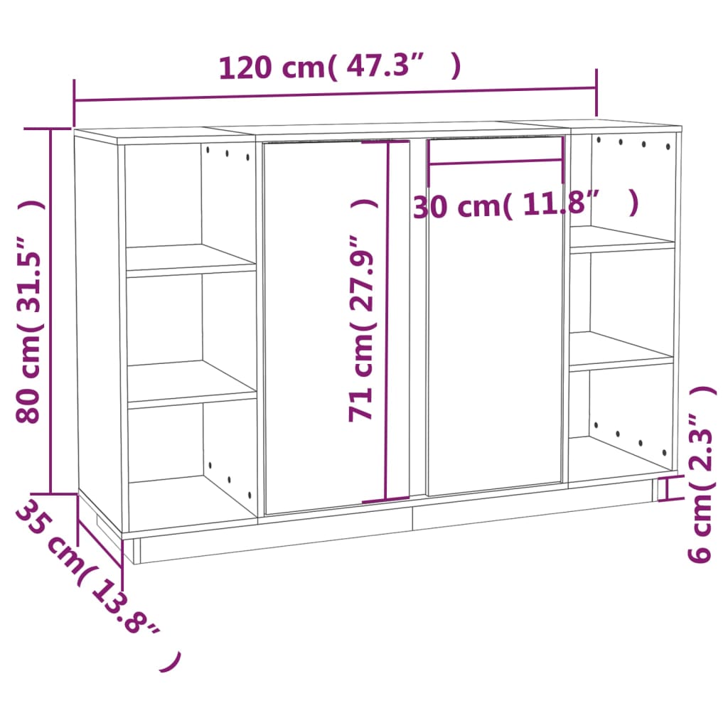 Dressoir 120X35X80 Cm Massief Grenenhout Wit