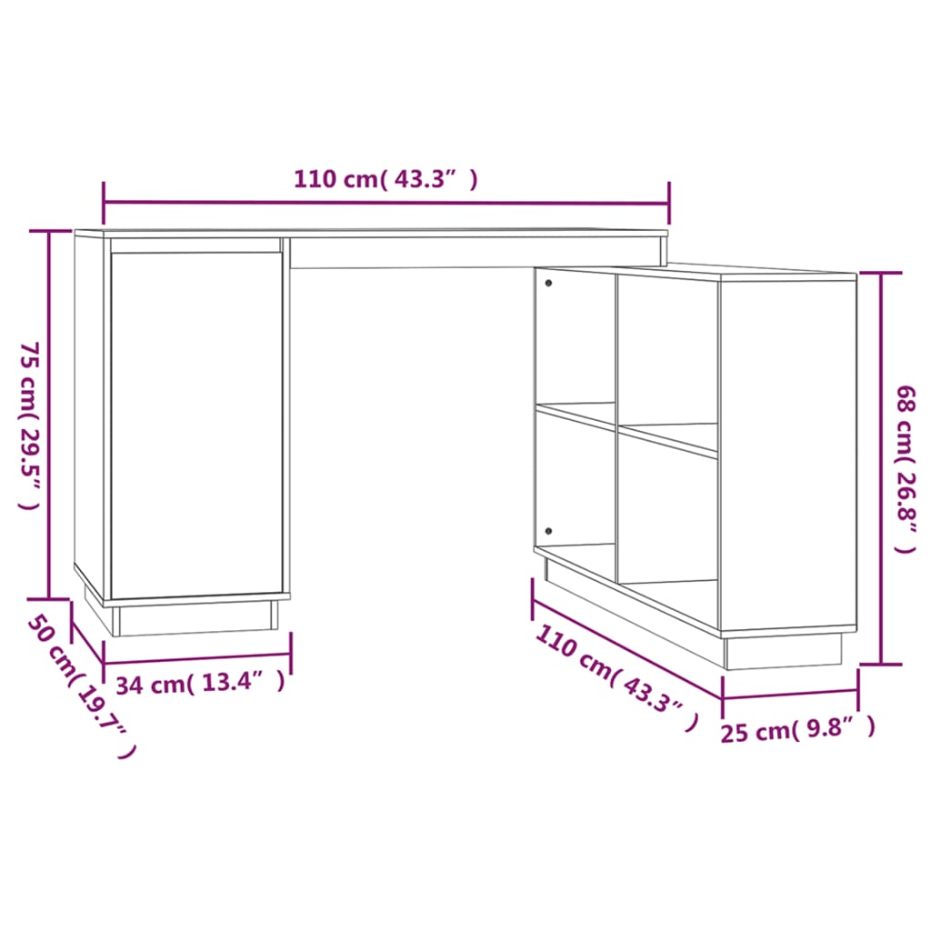 Bureau 110x50x75 cm massief grenenhout honingbruin