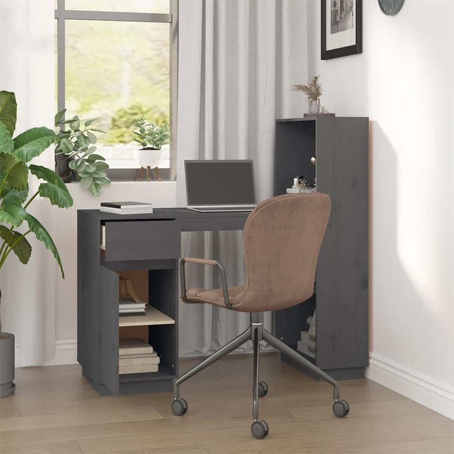 Bureau 110X53X117 Cm Massief Grenenhout Grijs