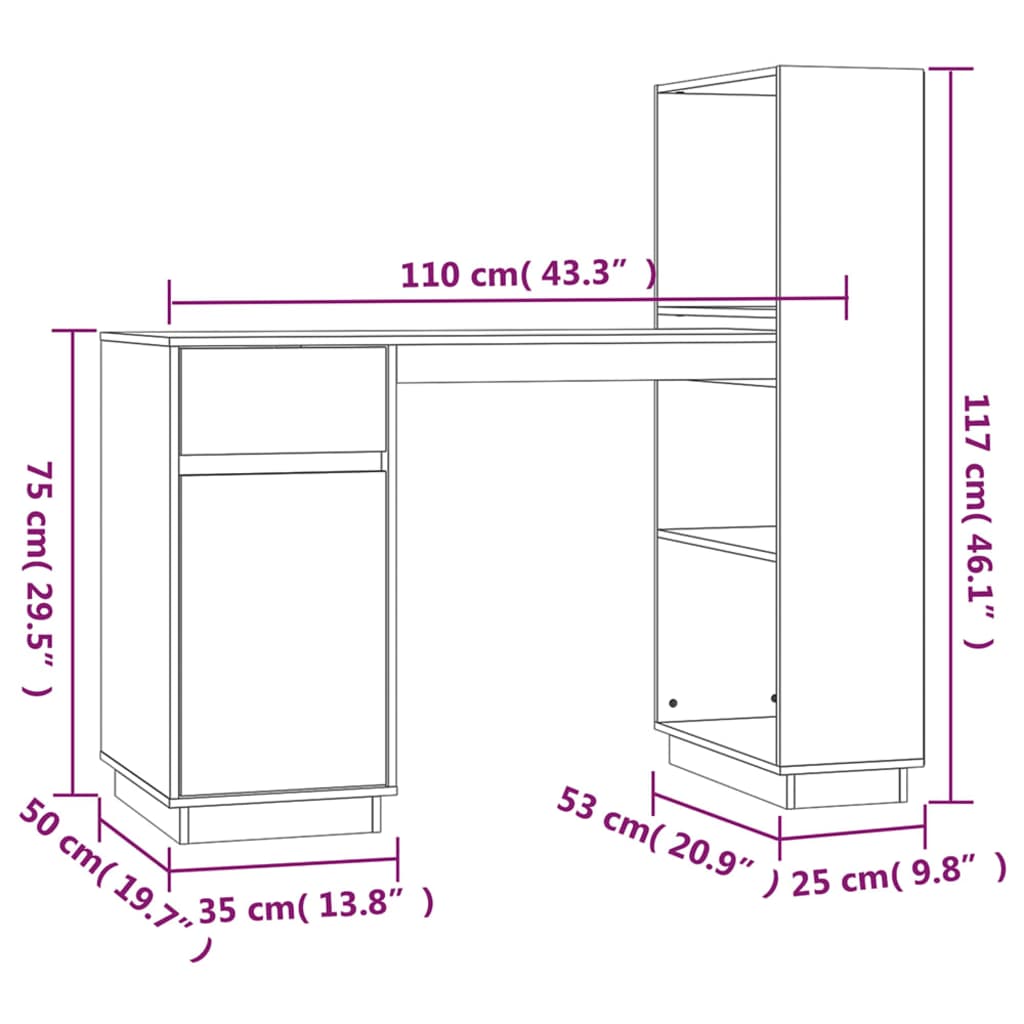 Bureau 110X53X117 Cm Massief Grenenhout Grijs