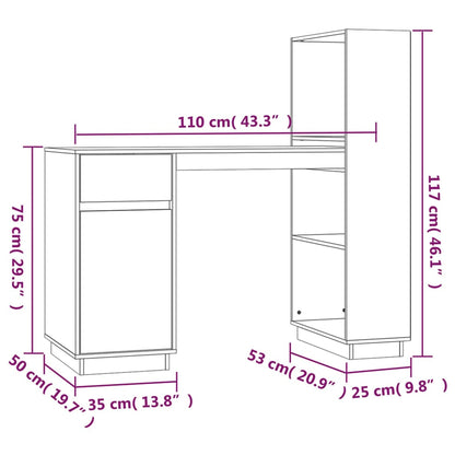 Bureau 110X53X117 Cm Massief Grenenhout Grijs