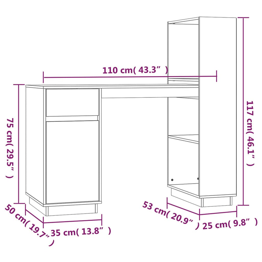 Bureau 110X53X117 Cm Massief Grenenhout Grijs
