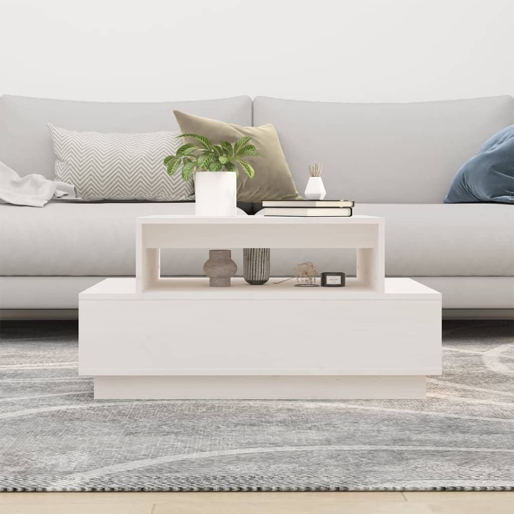 Salontafel 80X55X40,5 Cm Massief Grenenhout Wit