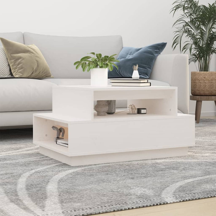 Salontafel 80X55X40,5 Cm Massief Grenenhout Wit