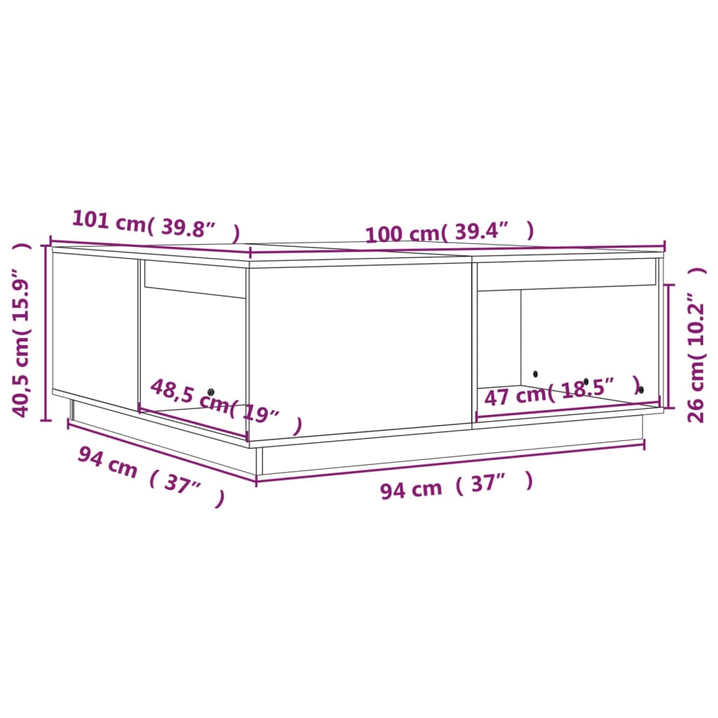 Salontafel 00X0X40,5 Cm Massief Grenenhout 100 x 101 x 40.5 cm Naturel