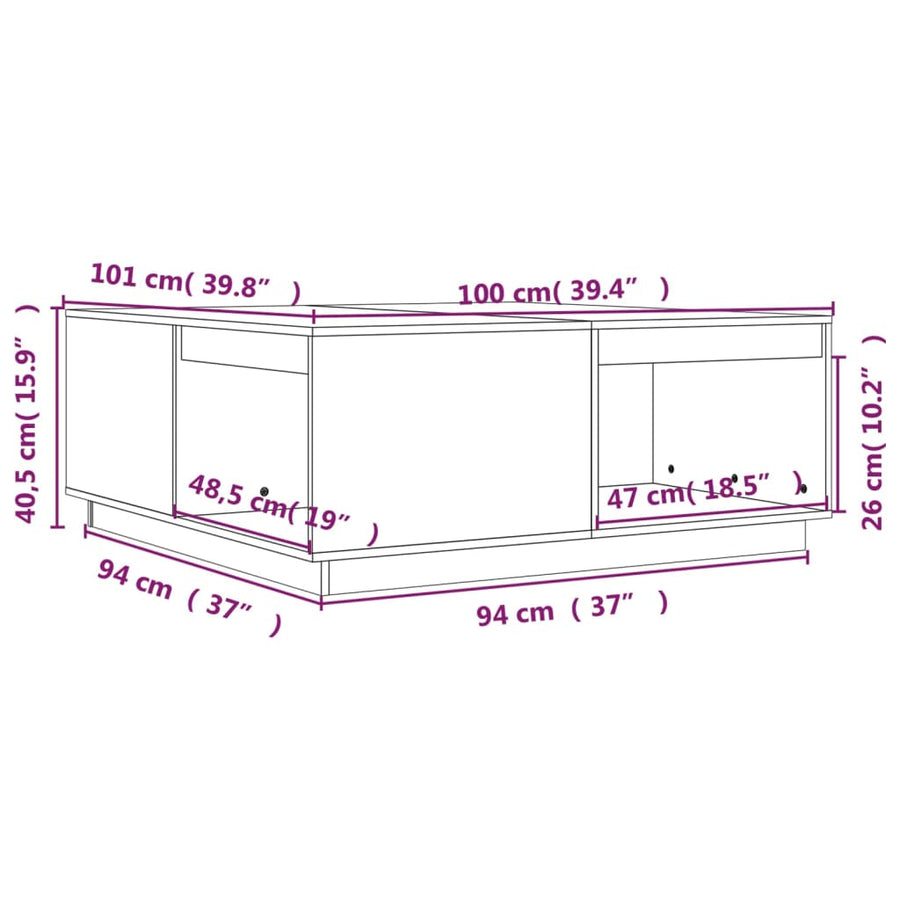 Salontafel 00X0X40,5 Cm Massief Grenenhout 100 x 101 x 40.5 cm Naturel