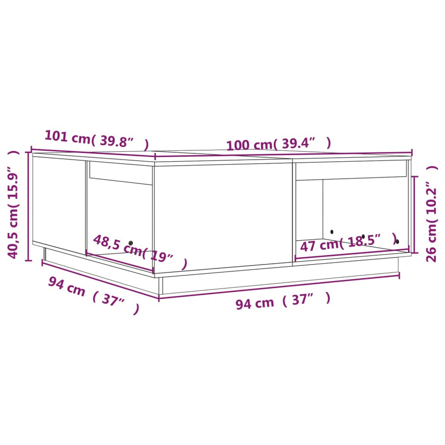 Salontafel 100X101X40,5 Cm Massief Grenenhout Honingbruin