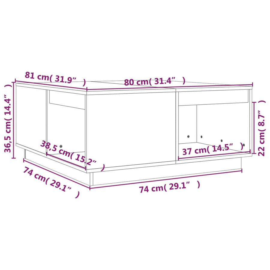 Salontafel 80X8X36,5 Cm Massief Grenenhout 80 x 81 x 36.5 cm Grijs