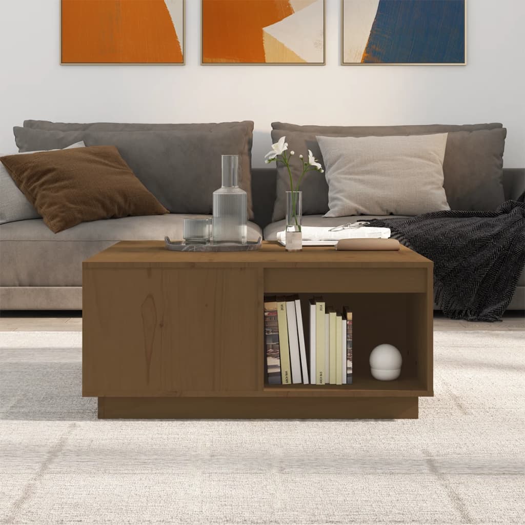 Salontafel 80X8X36,5 Cm Massief Grenenhout 80 x 81 x 36.5 cm Honingbruin