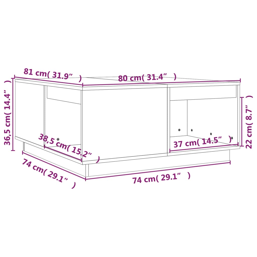 Salontafel 80X8X36,5 Cm Massief Grenenhout 80 x 81 x 36.5 cm Honingbruin