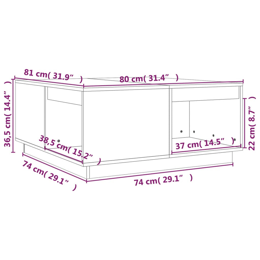 Salontafel 80X8X36,5 Cm Massief Grenenhout 80 x 81 x 36.5 cm Honingbruin