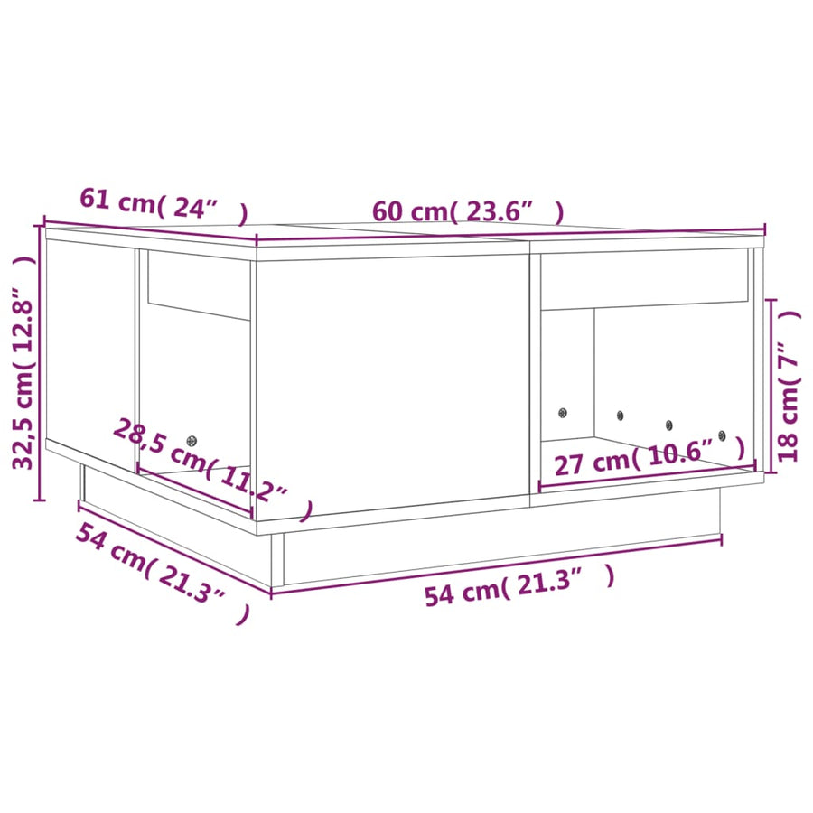 Salontafel 60X6X32,5 Cm Massief Grenenhout 60 x 61 x 32.5 cm Honingbruin
