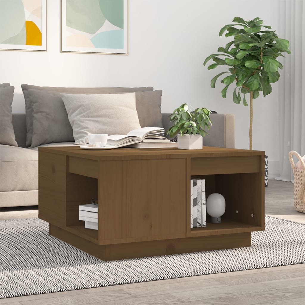 Salontafel 60X6X32,5 Cm Massief Grenenhout 60 x 61 x 32.5 cm Honingbruin