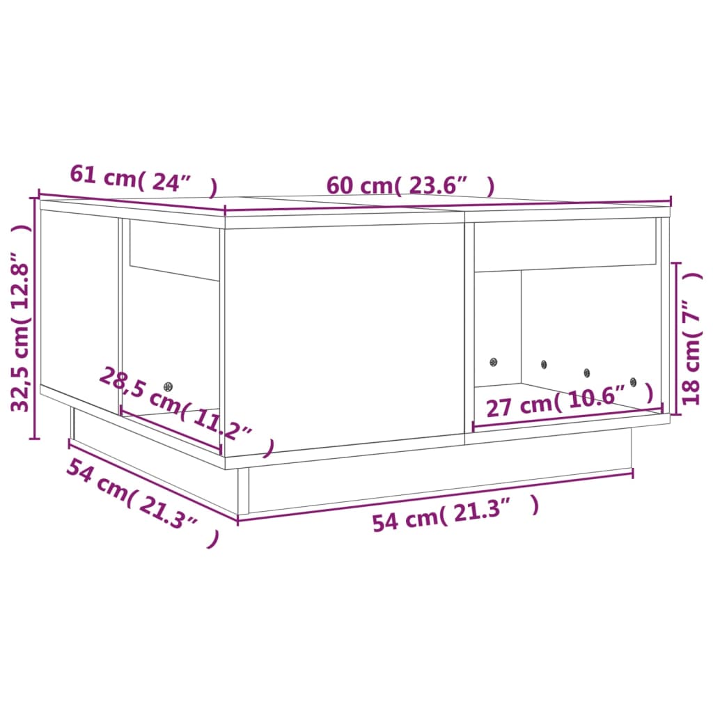Salontafel 60X6X32,5 Cm Massief Grenenhout 60 x 61 x 32.5 cm Zwart