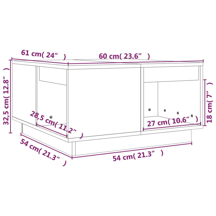 Salontafel 60X6X32,5 Cm Massief Grenenhout 60 x 61 x 32.5 cm Zwart