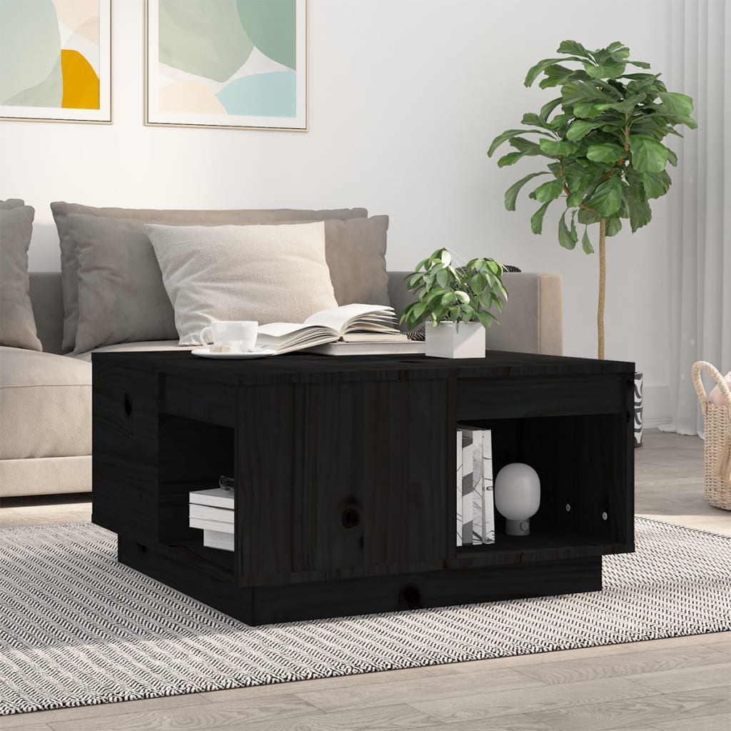 Salontafel 60X6X32,5 Cm Massief Grenenhout 60 x 61 x 32.5 cm Zwart