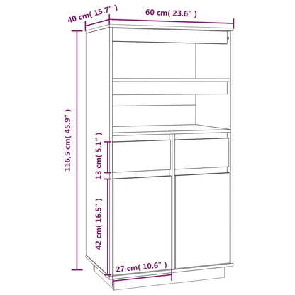 Hoge Kast 60X40X116,5 Cm Massief Grenenhout Grijs