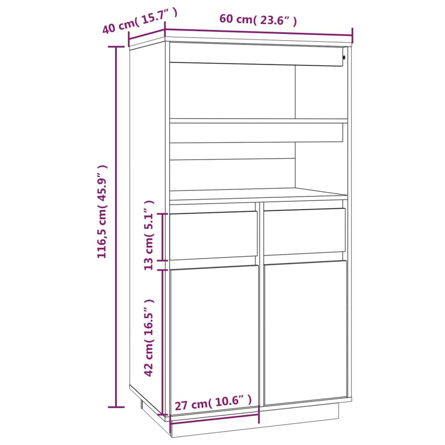 Hoge Kast 60X40X116,5 Cm Massief Grenenhout Grijs