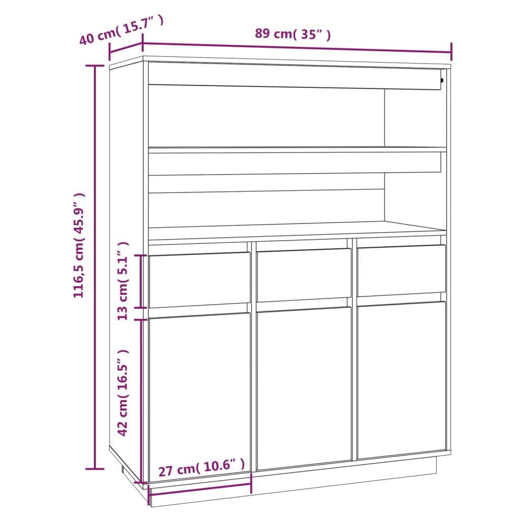 Hoge Kast 89X40X116,5 Cm Massief Grenenhout Honingbruin