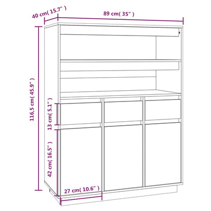 Hoge Kast 89X40X116,5 Cm Massief Grenenhout Honingbruin
