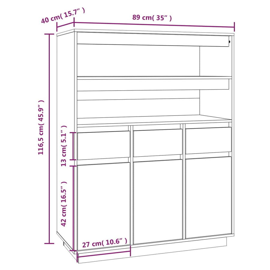 Hoge Kast 89X40X116,5 Cm Massief Grenenhout Honingbruin