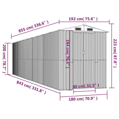 Tuinschuur 192x855x223 cm gegalvaniseerd staal lichtgrijs