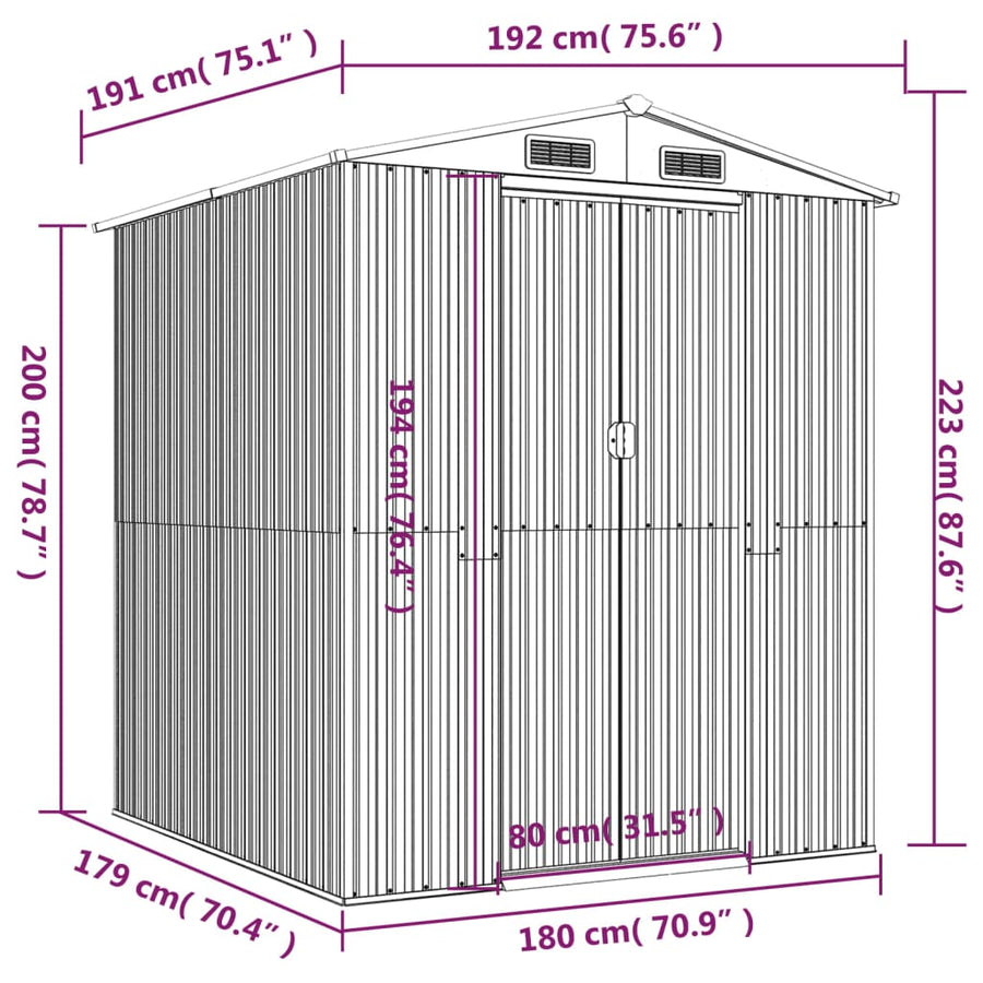 Tuinschuur Gegalvaniseerd Staal Kleurig 192 x 191 x 223 cm Antraciet