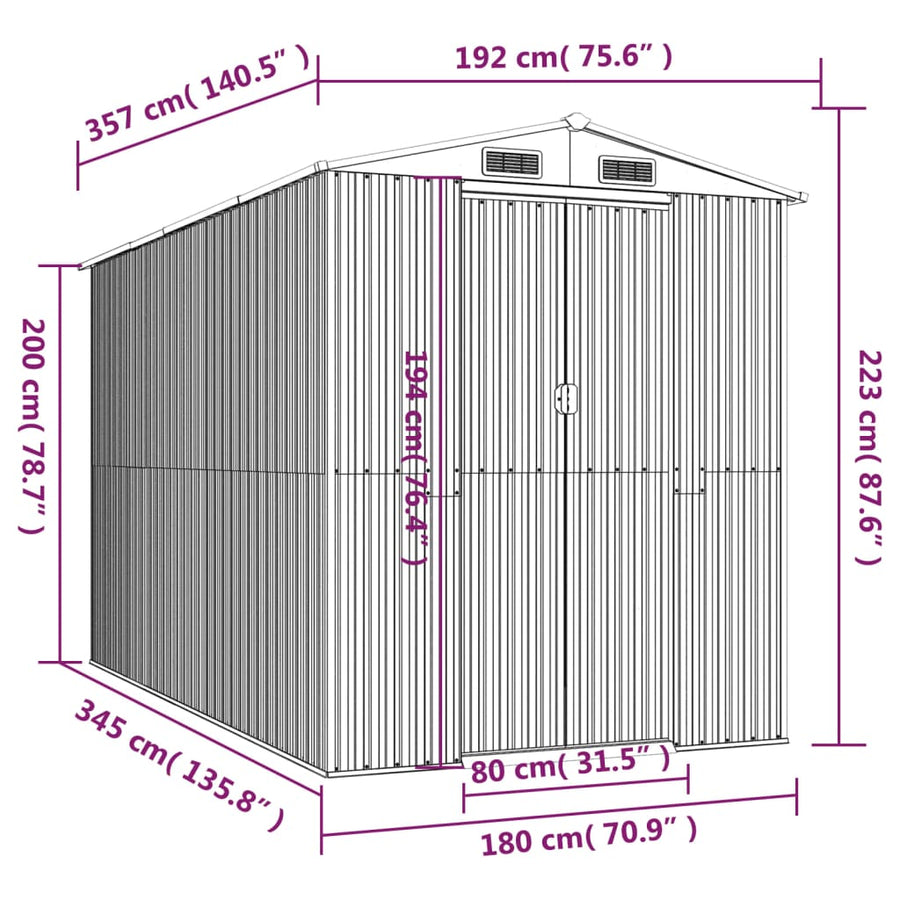 Tuinschuur 192X357X223 Cm Gegalvaniseerd Staal Antracietkleurig