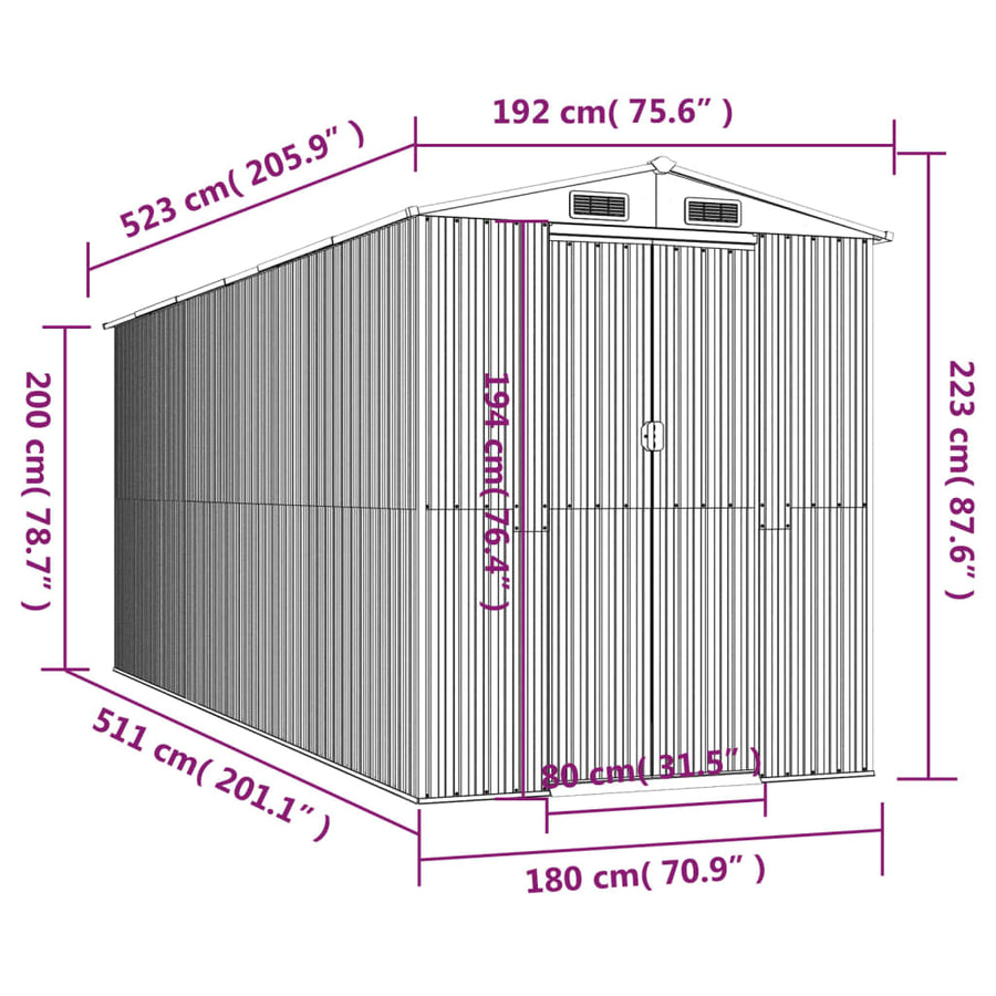 Tuinschuur 192X523X223 Cm Gegalvaniseerd Staal Antracietkleurig