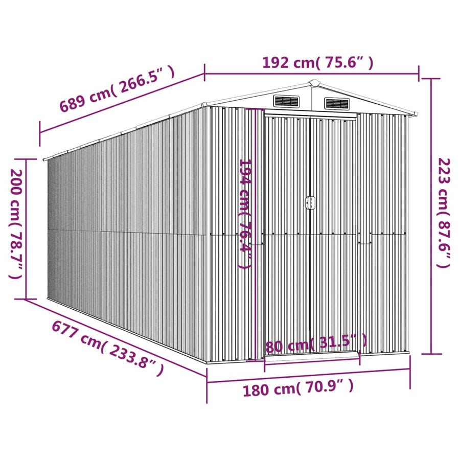 Tuinschuur 192X689X223 Cm Gegalvaniseerd Staal Antracietkleurig