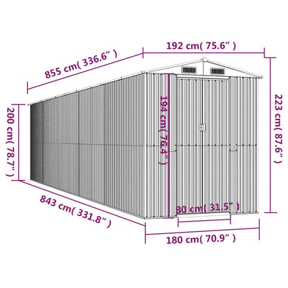 Tuinschuur 192x855x223 cm gegalvaniseerd staal donkerbruin