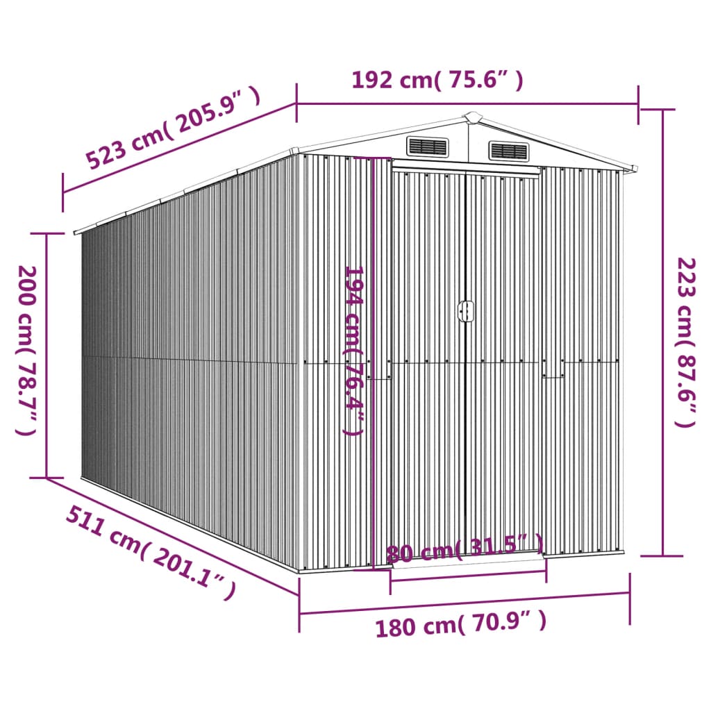 Tuinschuur Gegalvaniseerd Staal 192 x 523 x 223 cm Lichtbruin