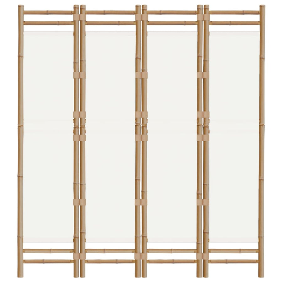 Kamerscherm 4-Panelen Inklapbaar 160 Cm Bamboe En Canvas 160 x 180 cm Crèmewit