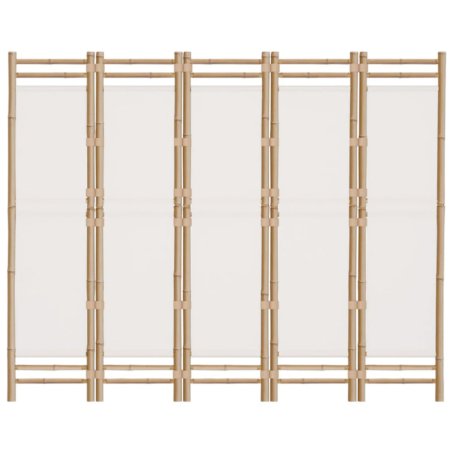 Kamerscherm 5-Panelen Inklapbaar 200 Cm Bamboe En Canvas 1 200 x 180 cm Crèmewit