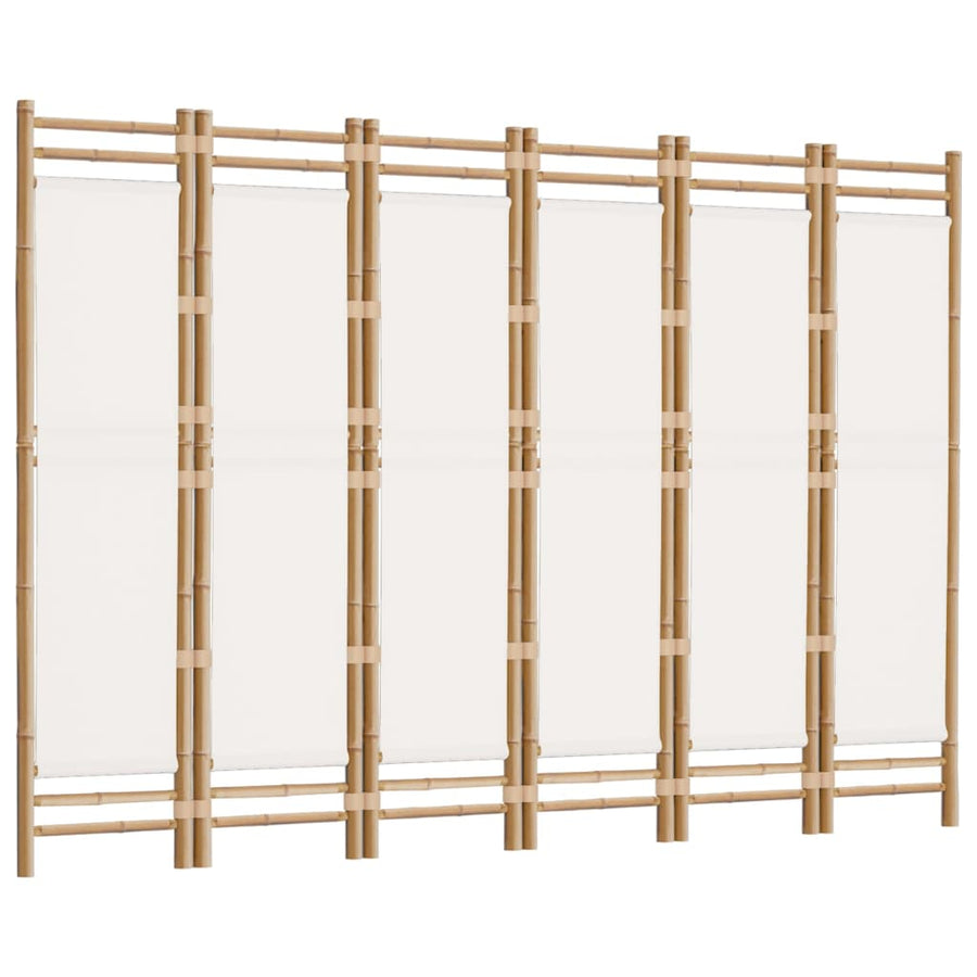 Kamerscherm 6-panelen inklapbaar 240 cm bamboe en canvas 240 x 180 cm Crèmewit