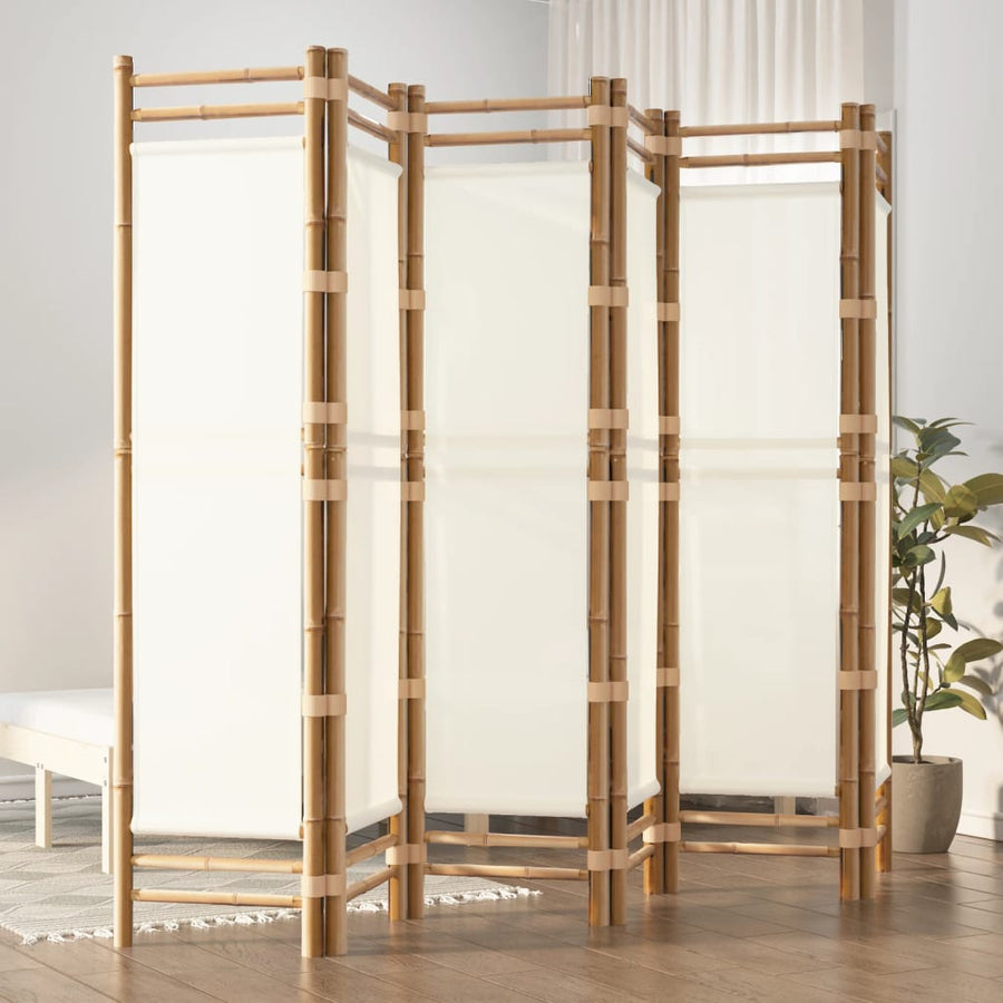 Kamerscherm 6-panelen inklapbaar 240 cm bamboe en canvas 240 x 180 cm Crèmewit