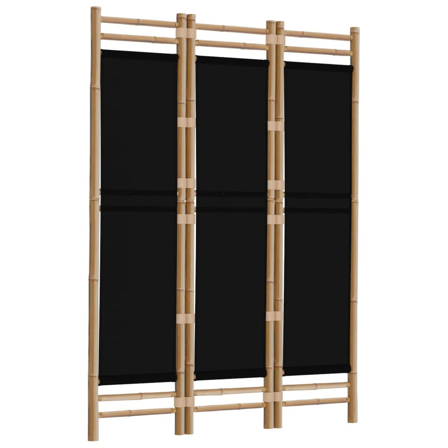 Kamerscherm 3-panelen inklapbaar 120 cm bamboe en canvas 120 x 180 cm Zwart