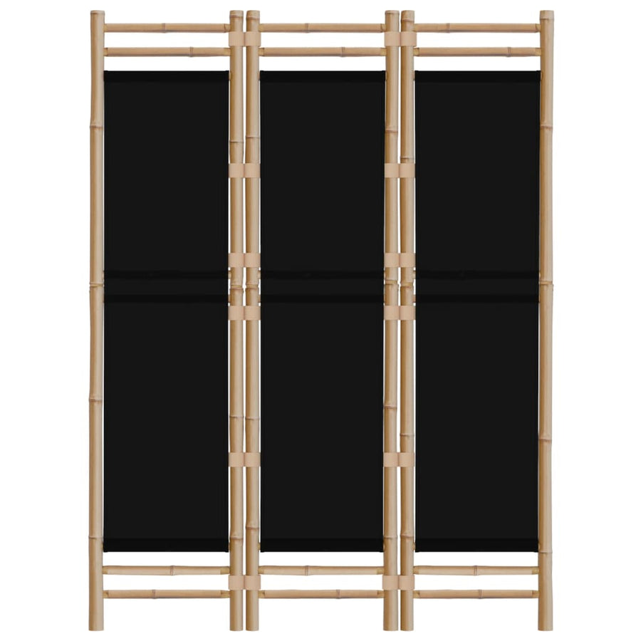 Kamerscherm 3-panelen inklapbaar 120 cm bamboe en canvas 120 x 180 cm Zwart