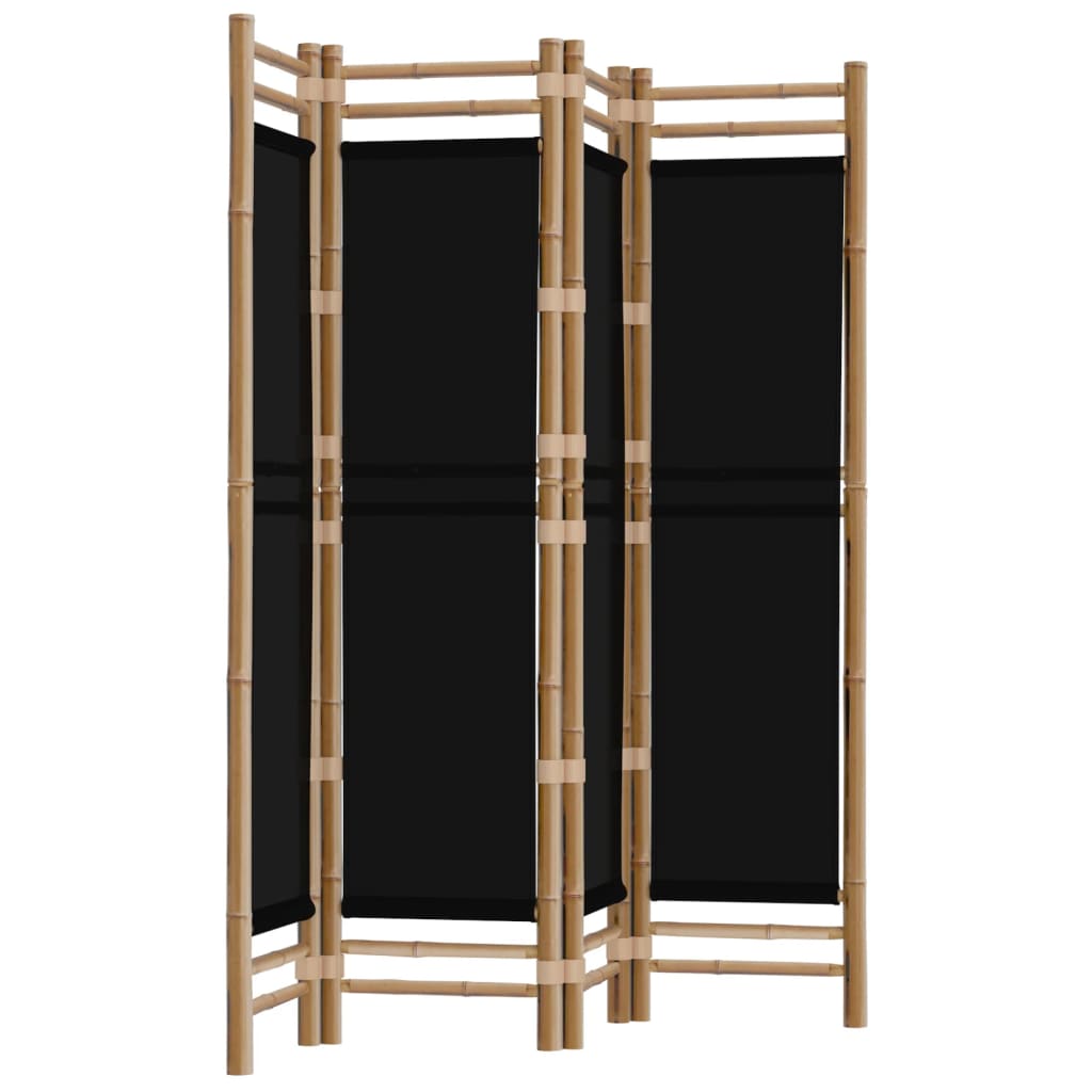 Kamerscherm 4-Panelen Inklapbaar 60 Cm Bamboe En Canvas 160 x 180 cm Zwart